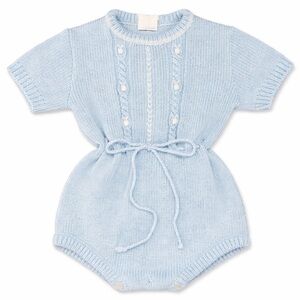 Marshall Fields Light Blue Knit Baby Romper
